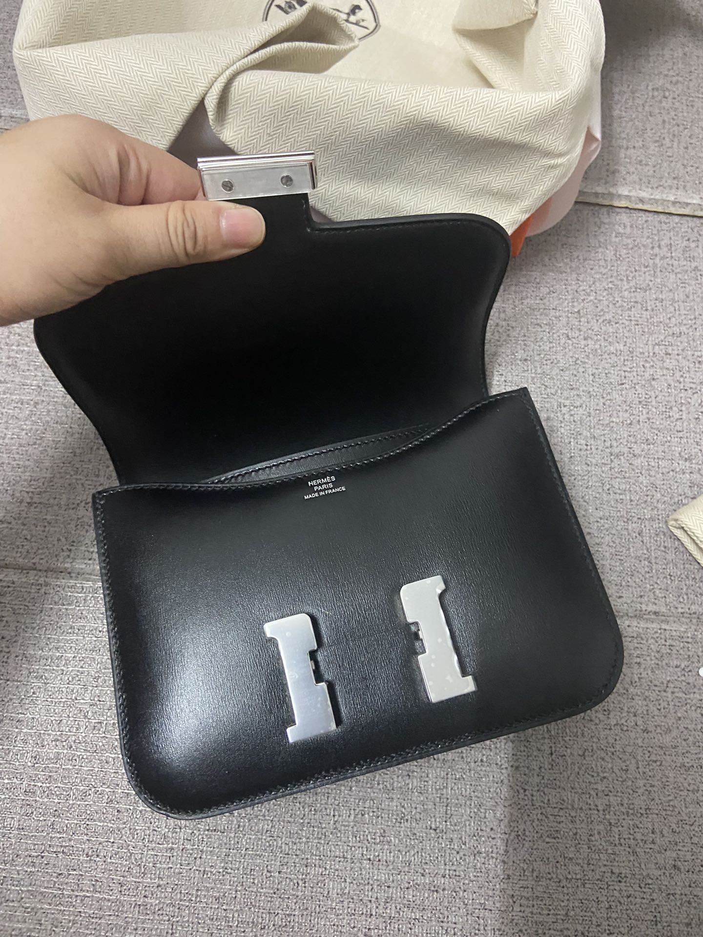 Hermes Constance 18 Mini Shoulder Bag In Black Box Leather